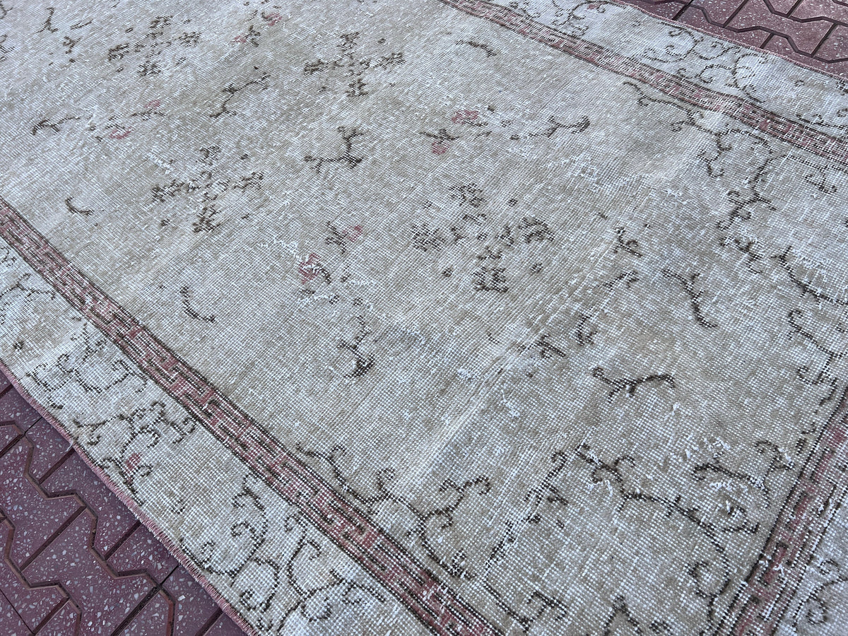 Handwoven Turkish Oushak Rug 4x7: Neutral Bohemian Wool Rug
