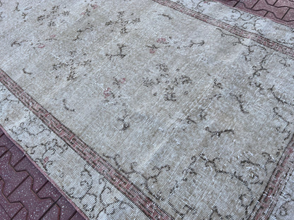 Handwoven Turkish Oushak Rug 4x7: Neutral Bohemian Wool Rug