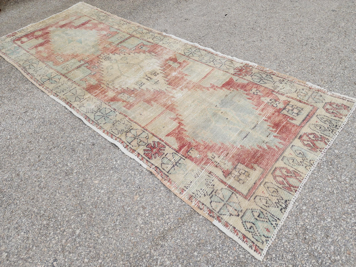 3x8 Vintage Anatolian Rug, Turkish Boho Hand Made Carpet, Hallway Runner