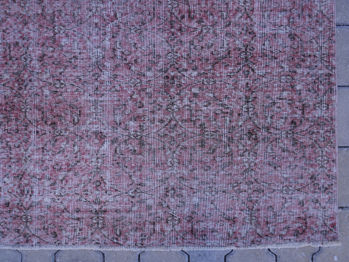 Handwoven Turkish Rug 7x10: Faded Red Wool & Cotton, Dining Room Decor