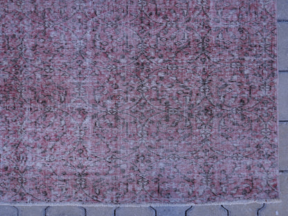 Handwoven Turkish Rug 7x10: Faded Red Wool & Cotton, Dining Room Decor
