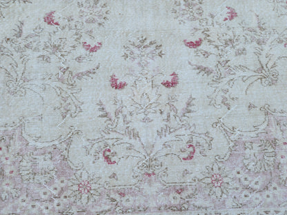 7x10 Oushak Rug: Beige Traditional Patterned Wool Carpet