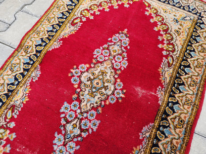 2x5 Vintage Turkish Oushak Rug: Red Antique Area Rug