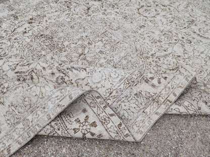 Hand Knotted Wool Oushak Rug 6x10: Ivory Beige Turkish Area Rug