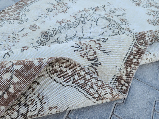 Vintage Turkish Oushak Rug 4x7: Handwoven Wool & Cotton, Home Small Decor