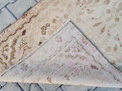 3x10 Hand Woven Neutral Turkish Runner Rug: Oushak Hallway Rug, Farmhouse Bohem Decor