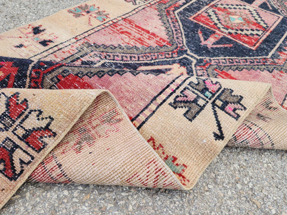 Turkish Runner Rug 3x11, Brown and Pink Color Hallway Carpet, Home Rustic Decor