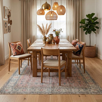 7x10 Neutral Area Rug, Dining Room Decor, Faded Red Rustic Design