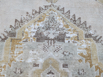 3x11 Neutral Turkish Rug, Hand Made Oriental Wool Decor, Boho Decor, Hallway Decor Rug