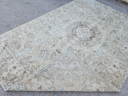 7x10 Oushak Rug: Handwoven Turkish Wool, Neutral Farmhouse Style