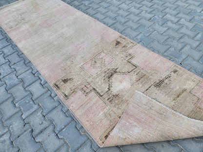 3x11 Neutral Wool Runner Rug, Bohemian Rustic Home Decor