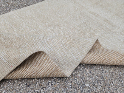 Beige Wool Runner Rug 2x11: Hand Knotted Turkish Geometric Hallway Rug
