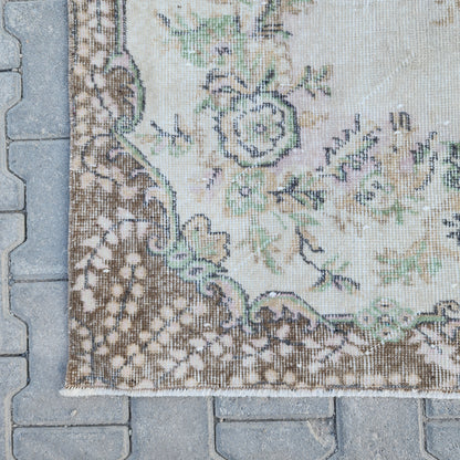 Handwoven Turkish Oushak Rug 3x6: Wool & Cotton Vintage Area Rug