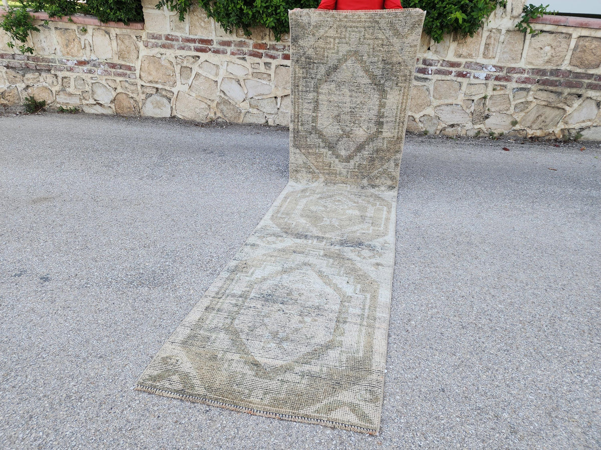 Handmade Turkish Runner Rug 2x10: Rustic Bohemian Decor