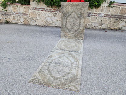 Handmade Turkish Runner Rug 2x10: Rustic Bohemian Decor