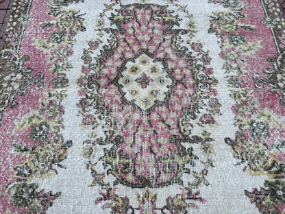 Handwoven Turkish Oushak Rug 4x7: Wool & Cotton Blend