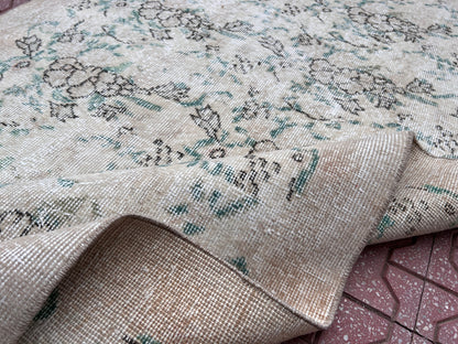 Handwoven Turkish Oushak Rug: 3.7x6.6, Wool & Cotton Floral Rug