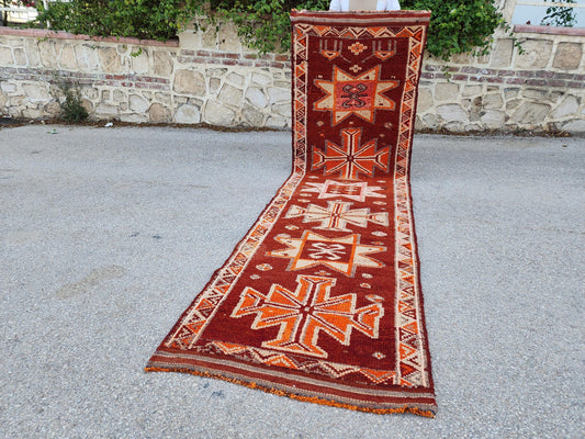 Wool Vintage Runner Rug 3x12: Wool Pastel Color Hand Knotted