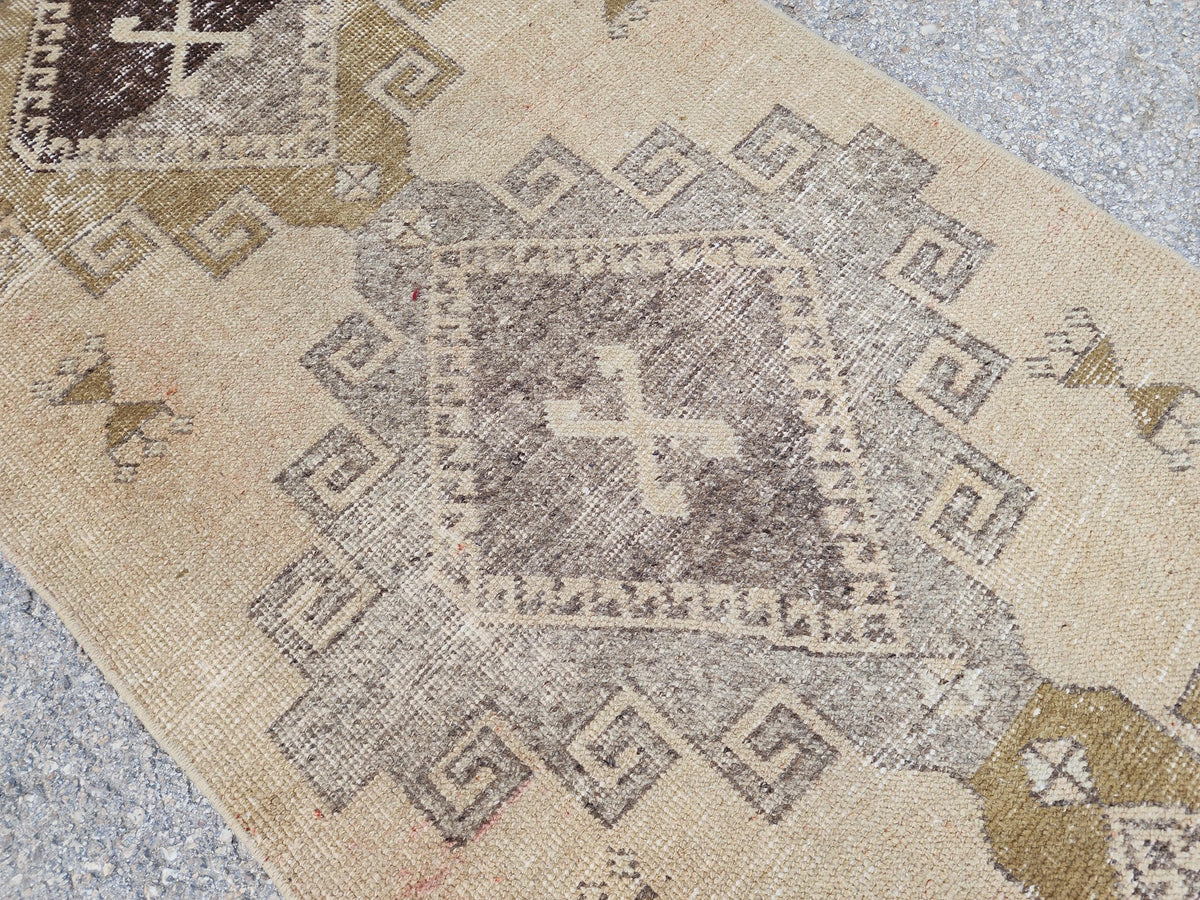 Neutral Wool Runner Rug 2.7x11 ft, Turkish Hand Knotted Beige and Brown, Home Kitchen Decor