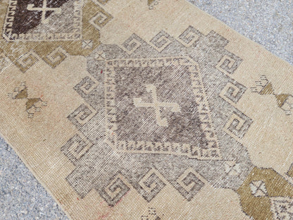 Neutral Wool Runner Rug 2.7x11 ft, Turkish Hand Knotted Beige and Brown, Home Kitchen Decor