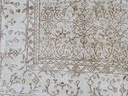 Neutral Vintage Area Rug 6x10, Hand Knotted, Turkish Hand Woven, Beige And Green