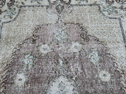 Handwoven Turkish Oushak Rug 4x7: Wool & Cotton Bohemian Rug
