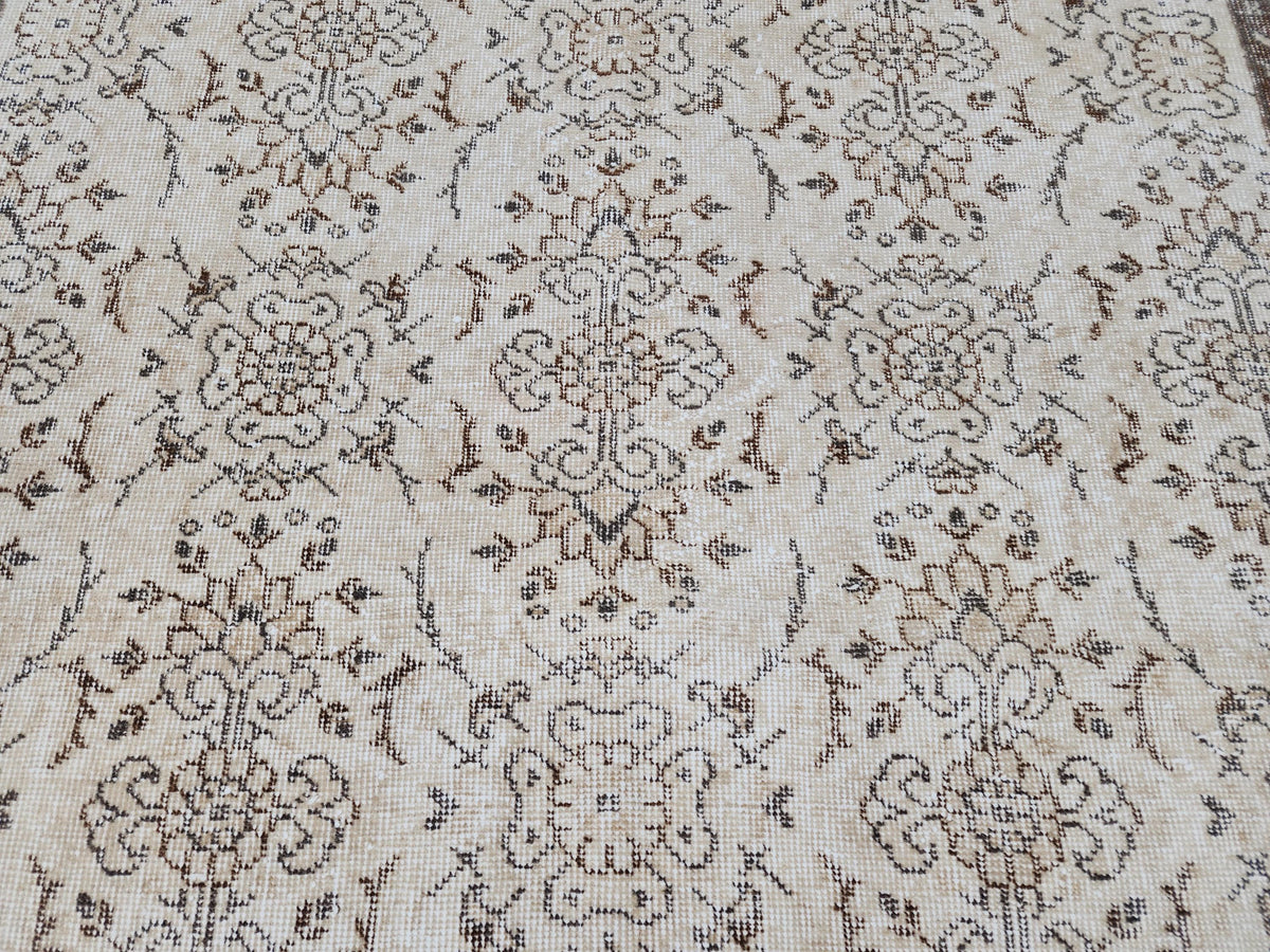 Neutral Handmade Oushak Rug 6x10: Wool Turkish Oriental Area Rug, Farmhouse Decor