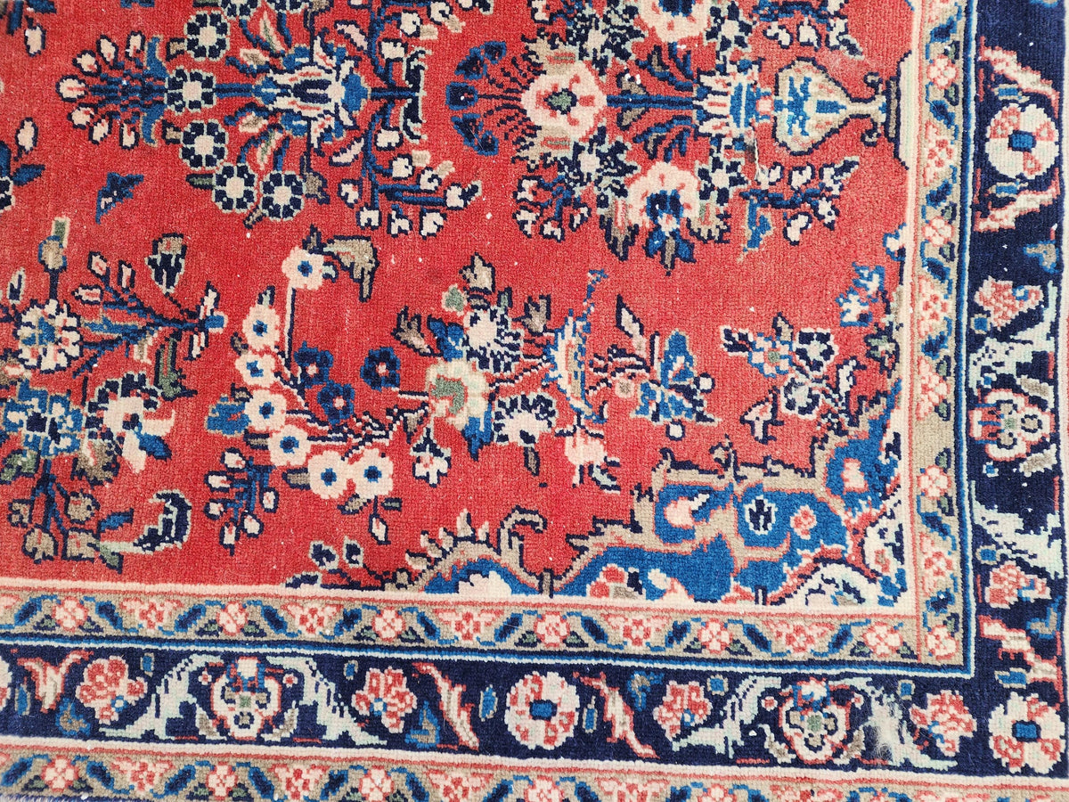 3x9 Vintage Red Runner Rug: Oriental Hand Woven, Persian Floral Design