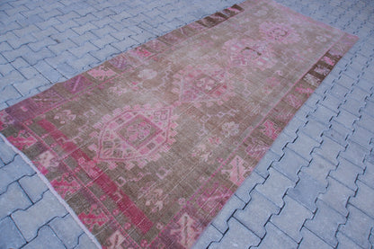 Vintage Kars Rug 4.6x10.6: Brown & Pink Hand-Knotted Turkish Wool Rug