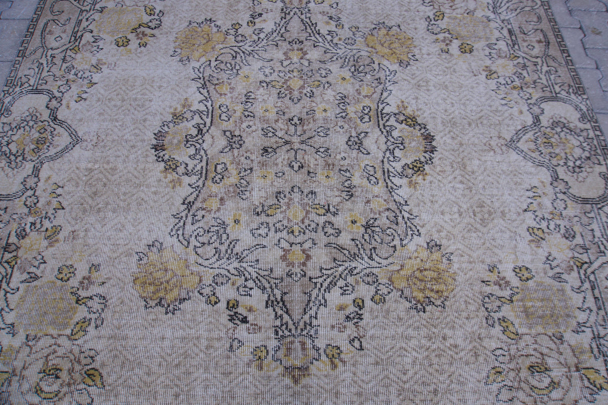 6x10 Turkish Area Rug, Boho Floral Design, Living Room Decor