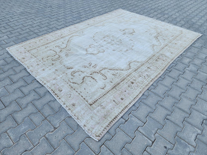 6x9 Wool Neutral Rug, Beige and White Wool Hand Made, Dining Room Decor