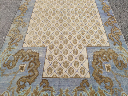 Faded Blue Turkish Runner Rug 4x11: Oriental Hallway Rug