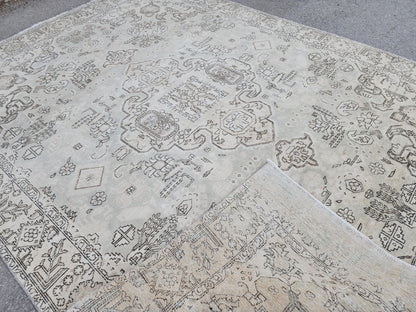 Neutral Large Rug 9x12, Hand Knotted, Green and Beige Rug, Living Room Decor