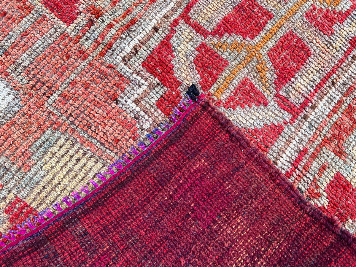 Vintage Herki Runner Rug 3x9: Handcrafted Bohemian Hallway Rug