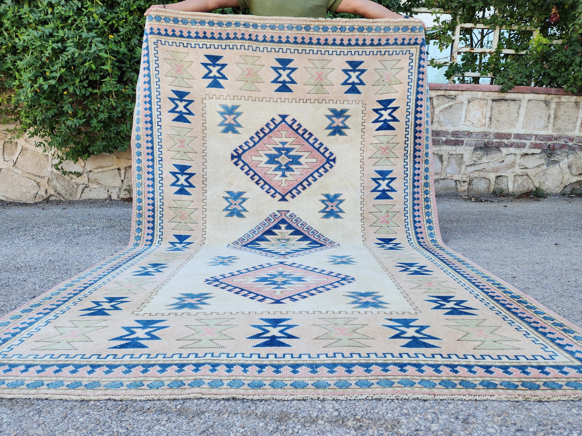 5x8 Neutral Wool Area Rug, Hand Made Turkish Area Carpet, Home Living Room Decor