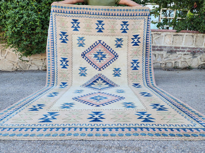 5x8 Neutral Wool Area Rug, Hand Made Turkish Area Carpet, Home Living Room Decor
