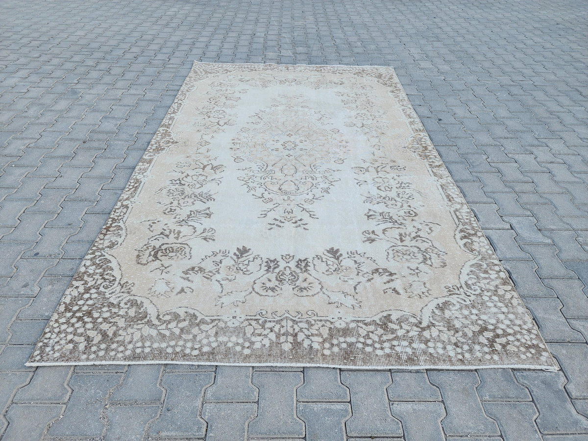 Neutral Wool Rug 6x9, Oriental Turkish Hand Made, Bed Room Decor