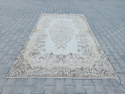 Neutral Wool Rug 6x9, Oriental Turkish Hand Made, Bed Room Decor