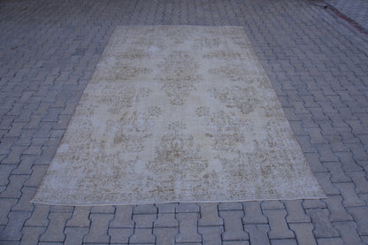 Vintage Turkish Oushak Rug 7x10: Handwoven Wool & Cotton Beige