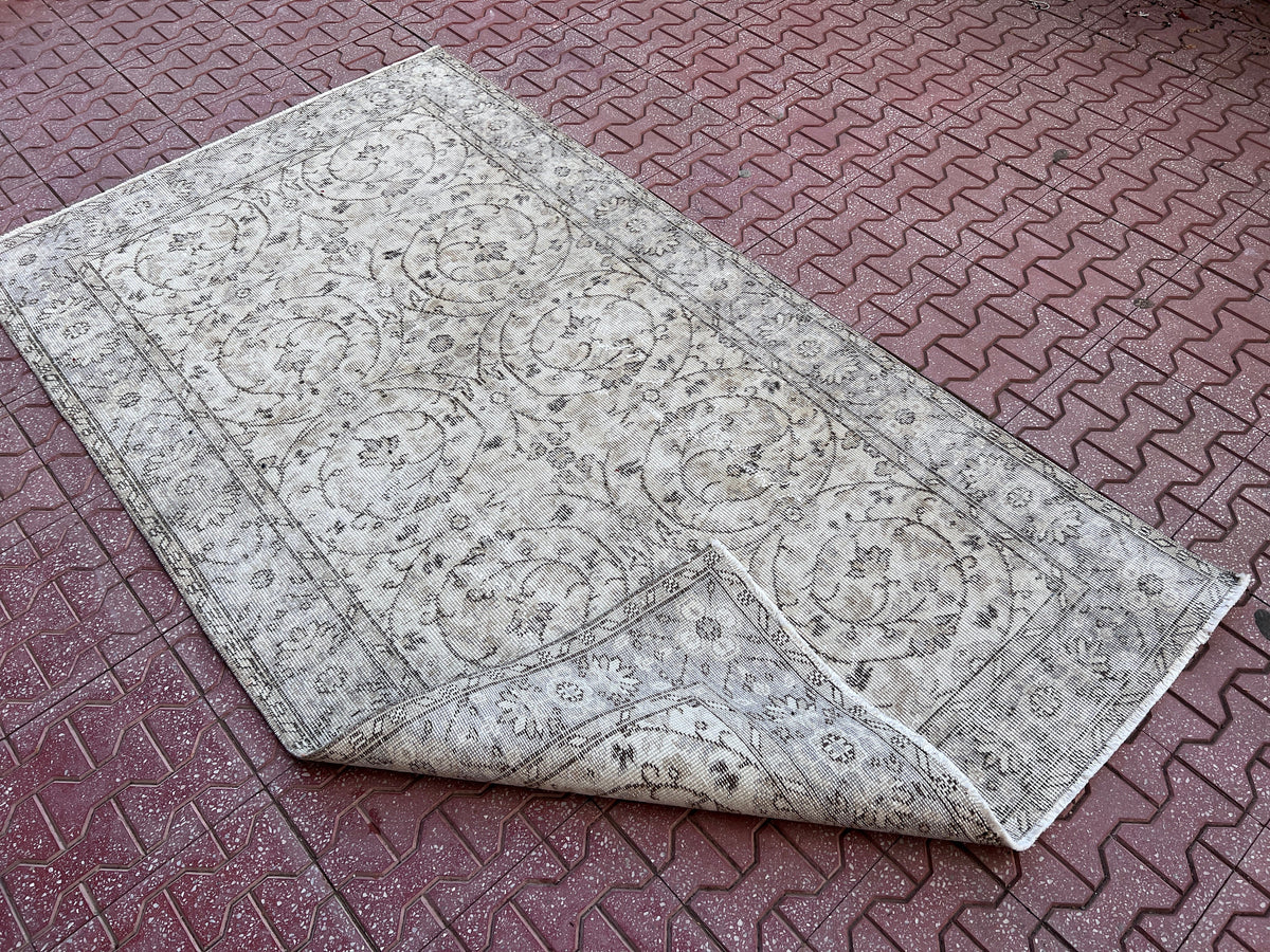 Handwoven Turkish Oushak Rug 4x7: Wool & Cotton Rustic Rug