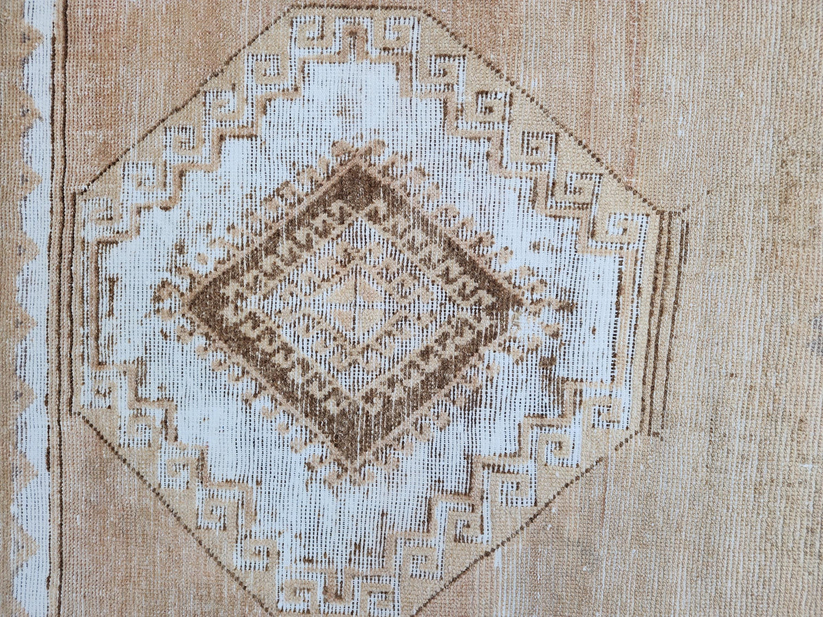 3x12 Brown Turkish Runner Rug: Neutral Geometric Farmhouse Style