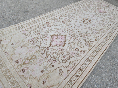 3x9 Neutral Runner Rug, Beige Hand Knotted, Boho Home Decor