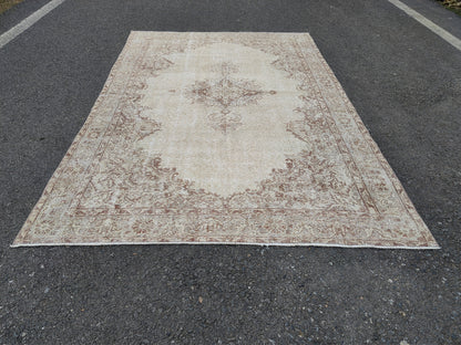 Medallion Area Rug 6x10, Bohemian Rustic Decor, Turkish Hand Knotted Carpet, Beige and Brown