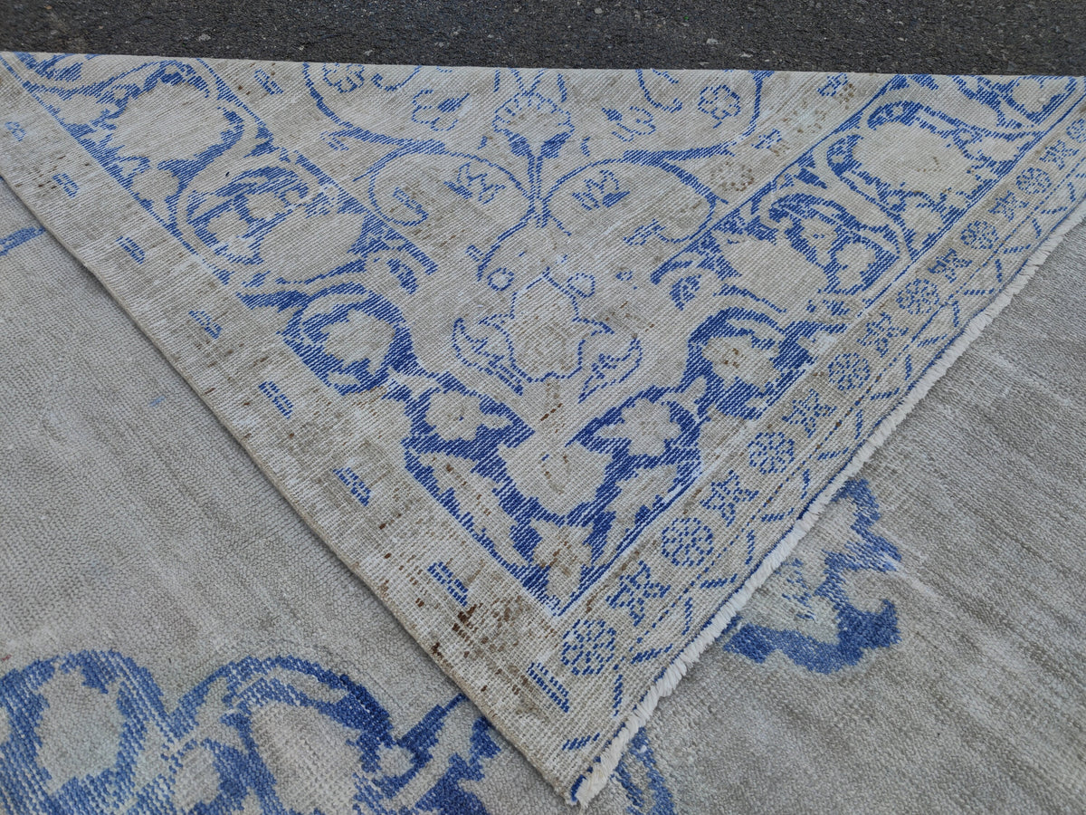 9x13 Blue Medallion Turkish Oushak Rug: Hand-Knotted Wool Vintage Rug
