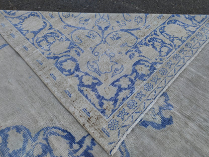 9x13 Blue Medallion Turkish Oushak Rug: Hand-Knotted Wool Vintage Rug