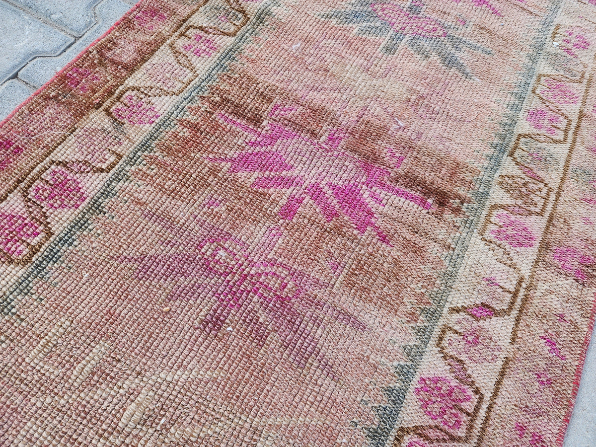Hand Woven Wool Runner Rug 2x11: Vintage Turkish Herki Rug