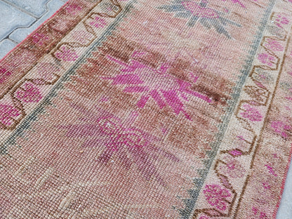 Hand Woven Wool Runner Rug 2x11: Vintage Turkish Herki Rug