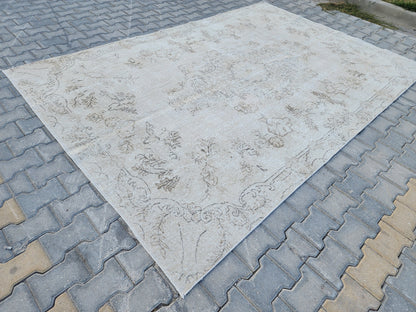 Neutral Rug 7x10, Turkish Hand Woven Oushak Design, Oreintal Living Room Decor