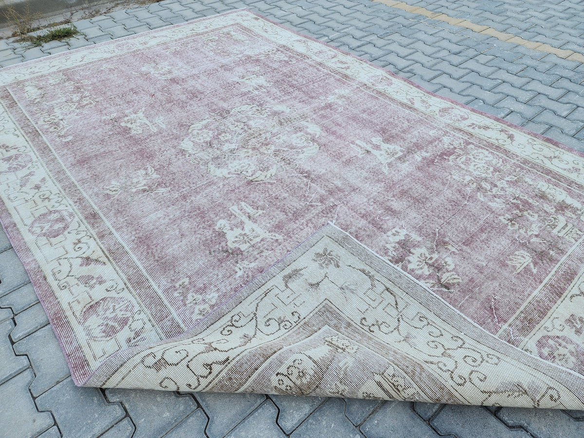 7x10 Vintage Wool Rug: Beige Isparta Oriental Rug