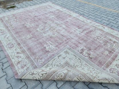 7x10 Vintage Wool Rug: Beige Isparta Oriental Rug